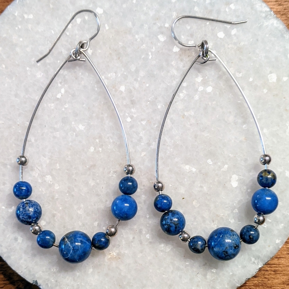 Lapis Sterling Vintage Hoop Earrings